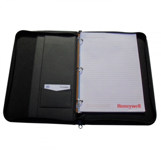 CARPETA DE CURPIEL COSIDO CON HERRAJE Y CIERRE